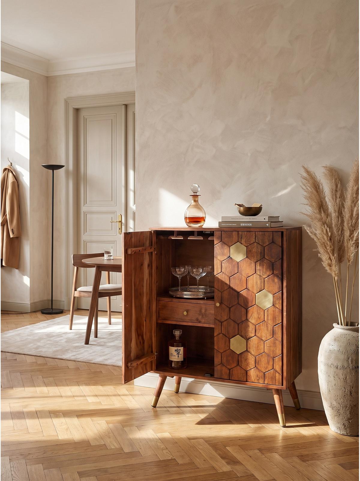 HAUSBAR ARENZANO, Akazie Massivholz, Dunkelbraun, 75 x 46 x 96 cm - Dunkelbraun/Braun, Akazienholz/Holz (75/96/46cm) - KADIMA DESIGN