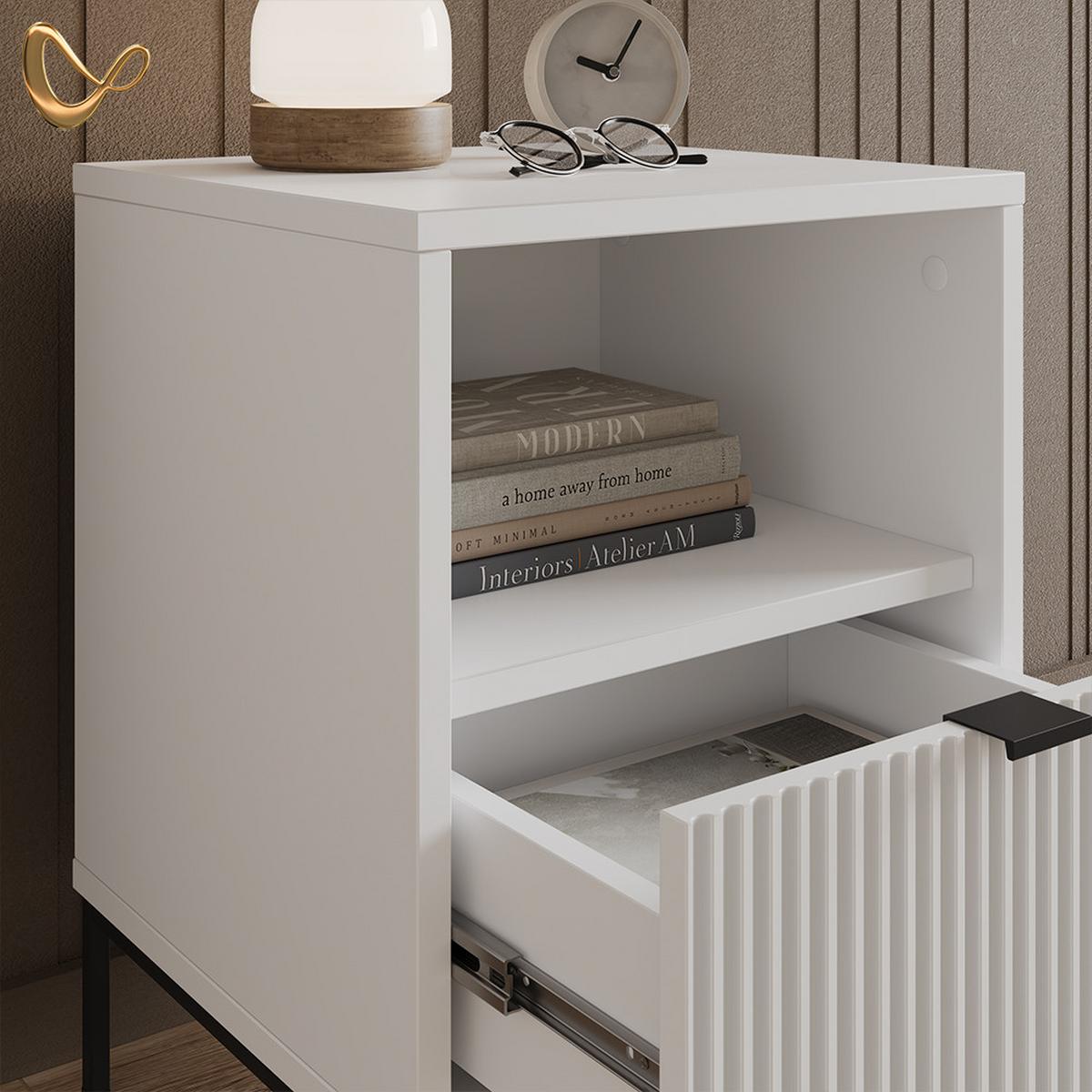 NACHTTISCH Aterno Weiß mit 1 Schublade - Weiß, Holzwerkstoff (40/55/38.1cm) - Livinity®