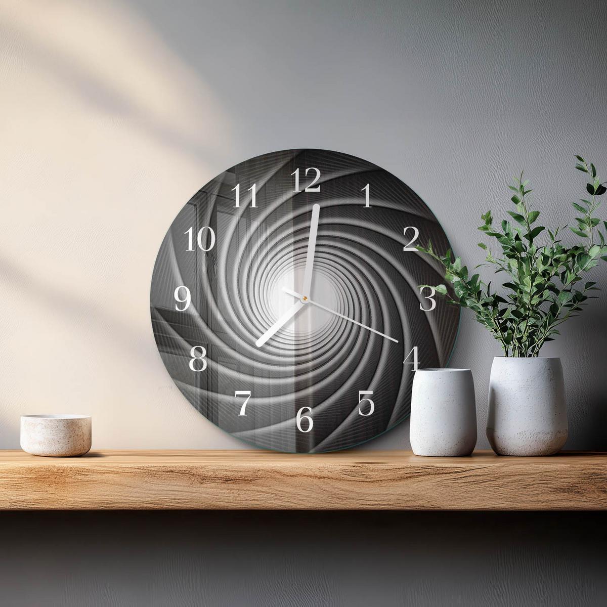 WANDUHR aus Glas Ø30 cm - Wirbel - Schwarz, Glas (30/30/0.4cm) - TULUP