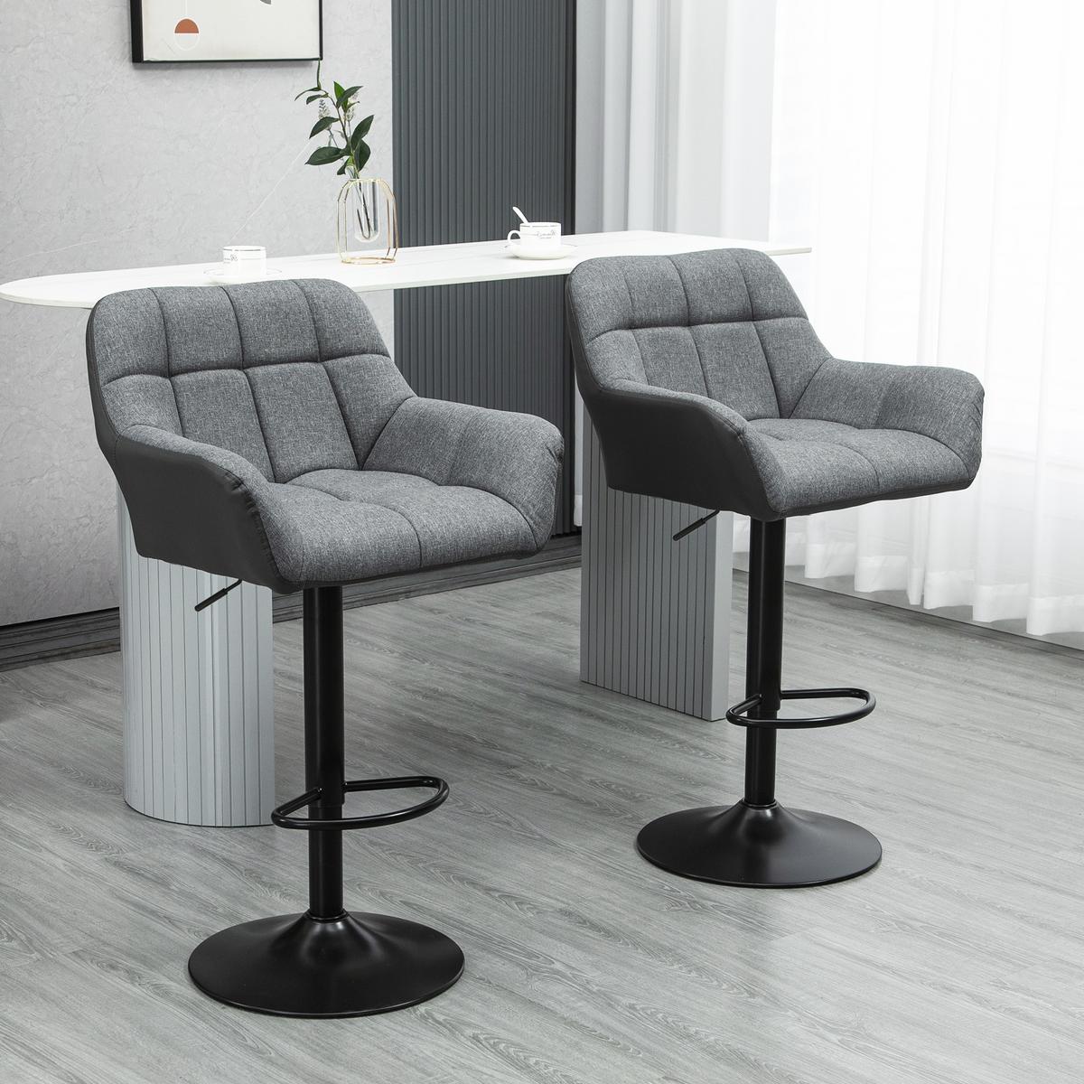 BARHOCKER 2-Set Tresenhocker Höhenverstellbar Drehbar im Retro-Design Kunstleder - Grau, Kunststoff (52.5/114/57.5cm) - HOMCOM