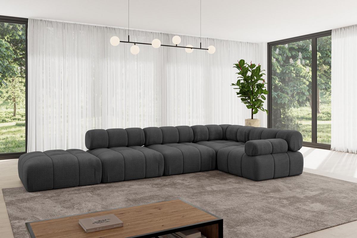 ECKSOFA modulares Sofa Felto-L2 - 380x190x70 cm Schwarz Velours - Schwarz, Holzwerkstoff/Textil (380/190cm) - ALTDECOR