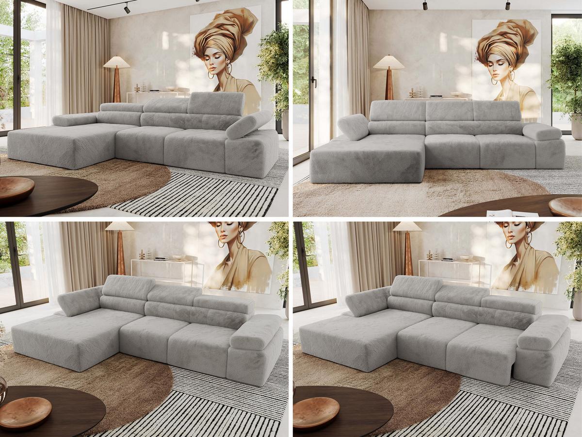ECKSOFA RILASSO L Hellgrau Plüsch - links - Hellgrau/Schwarz, Kunststoff/Textil (296/174cm) - MKS