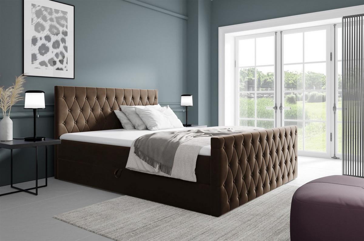 BOXBETT Asher Premium - Braun, Holzwerkstoff/Textil (160/220cm) - Fun Möbel