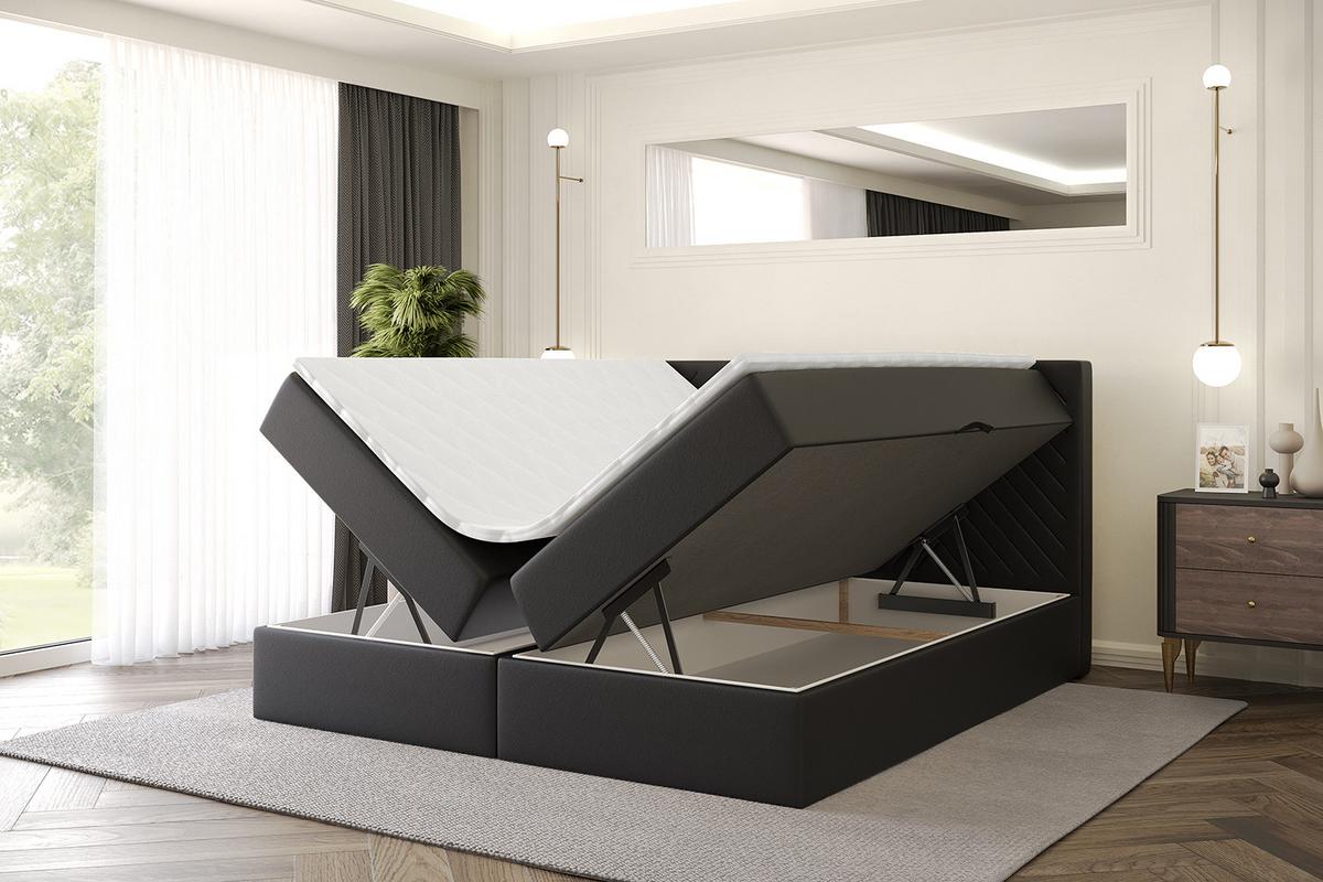 BOXBETT mit Matratze H4 und Lattenrost - VEXA - 200x200 - Schwarz Kunstleder - Schwarz, Holzwerkstoff/Kunststoff (200/200cm) - ALTDECOR