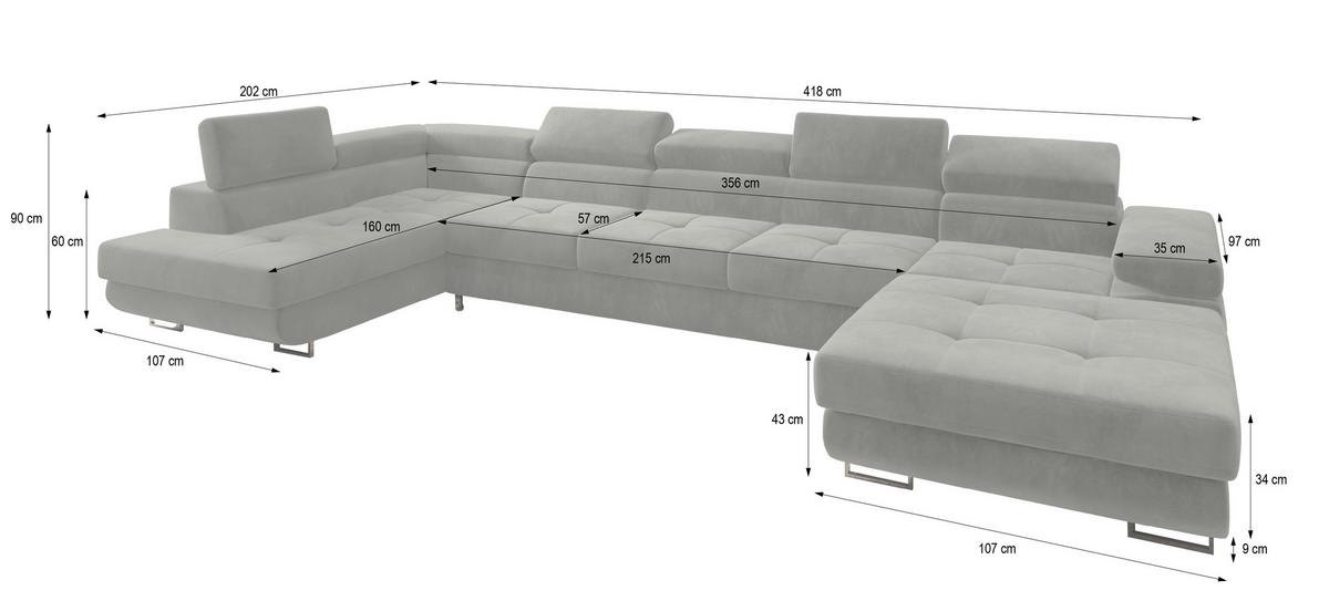 WOHNLANDSCHAFT TORIVA L-S Braun Velours-Stoff mit Schlaffunktion - Braun, Holz (418/90/202cm) - MASSENO