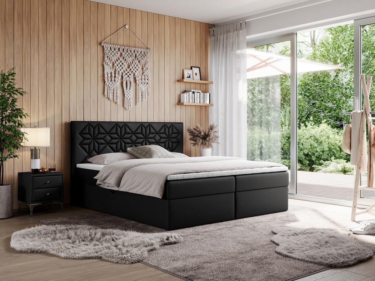 BOXBETT LEILA 120/200 Schwarz Kunstleder - H4 - Schwarz, Holz/Textil (120/200cm) - MKS