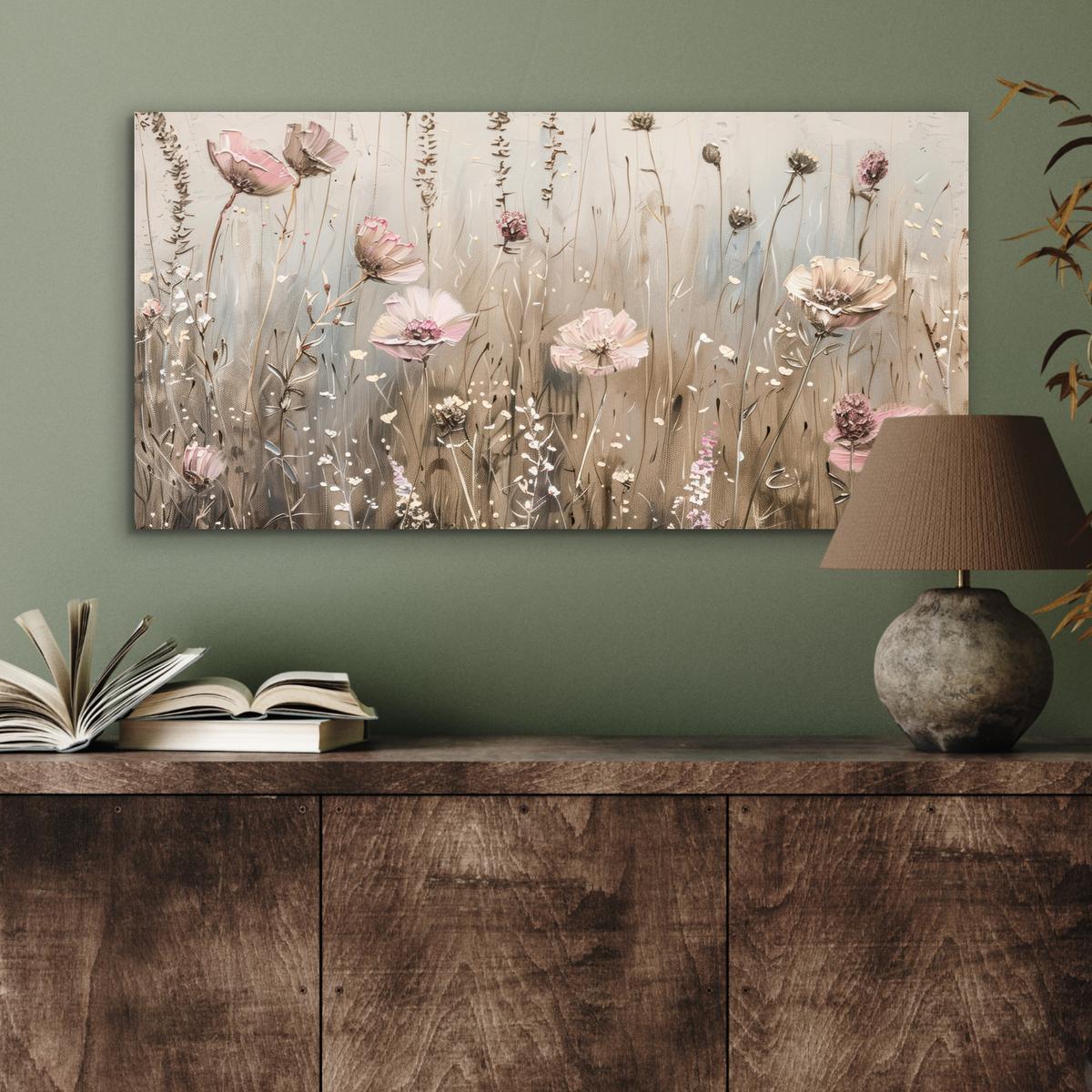 METALLBILD Blumen - Rosa - Modern - Beige 80x40 cm - Beige, Metall (80/40cm) - MuchoWow