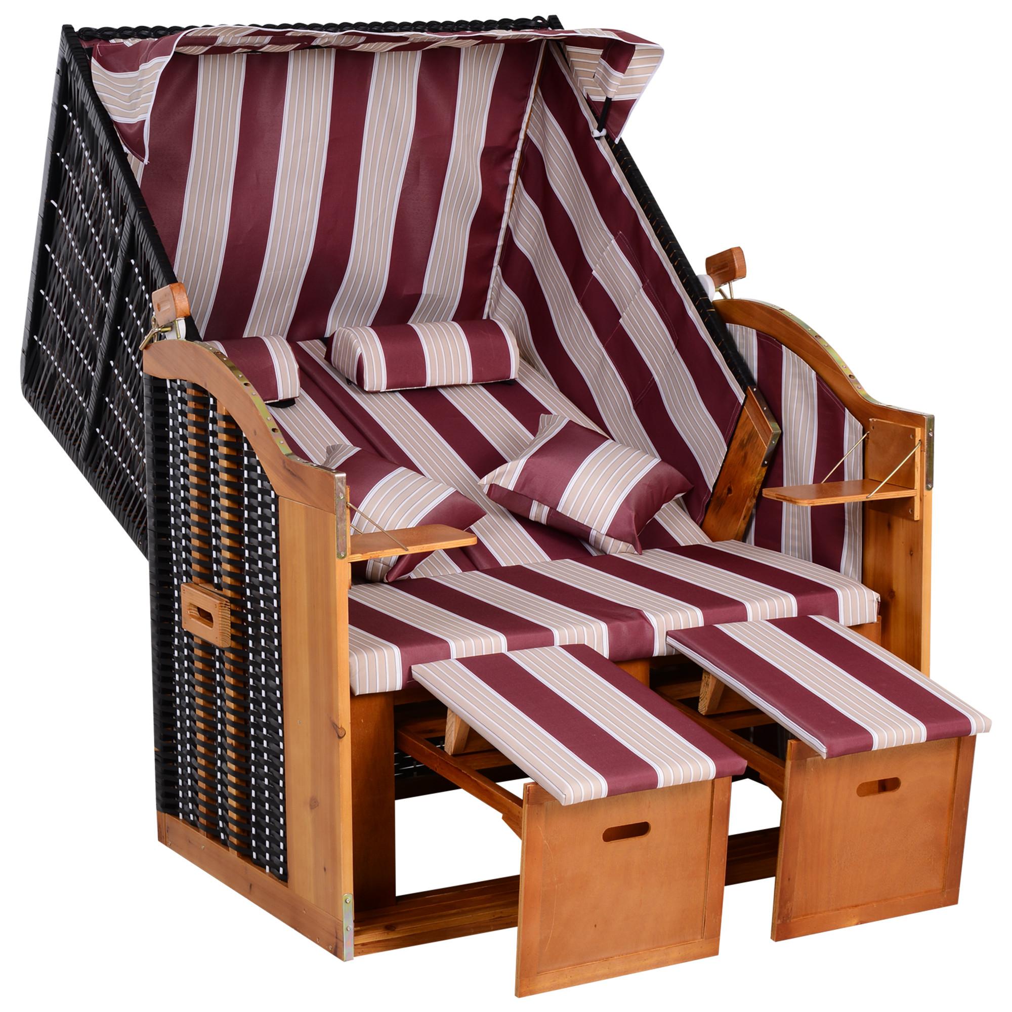 DOPPELTE Sonnenliege mit Dach 5-stufige Rückenlehne PE-Rattan Rot+Weiß 118 x 79 x 160 cm - Weiß, Kunststoff (79/160/118cm) - Outsunny