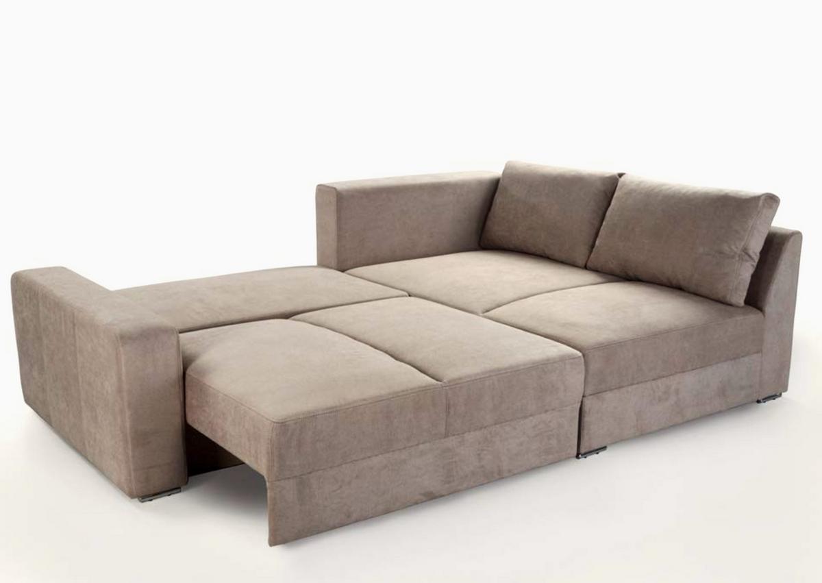 ECKSOFA-DAUERSCHLÄFER Boxspring Federkern Topper Bettkasten, seitenverkehrt montierbar B260/T181/H88 cm, Mikrofaser in Hellbraun / 15108 - Hellbraun/Chromfarben, Textil/Metall (260/181cm) - luma-home
