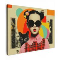 LEINWANDBILD Mädchen - Sonnenbrille - Katze - Retro Wandbild 40x30 cm - Beige, Textil (40/30cm) - MuchoWow