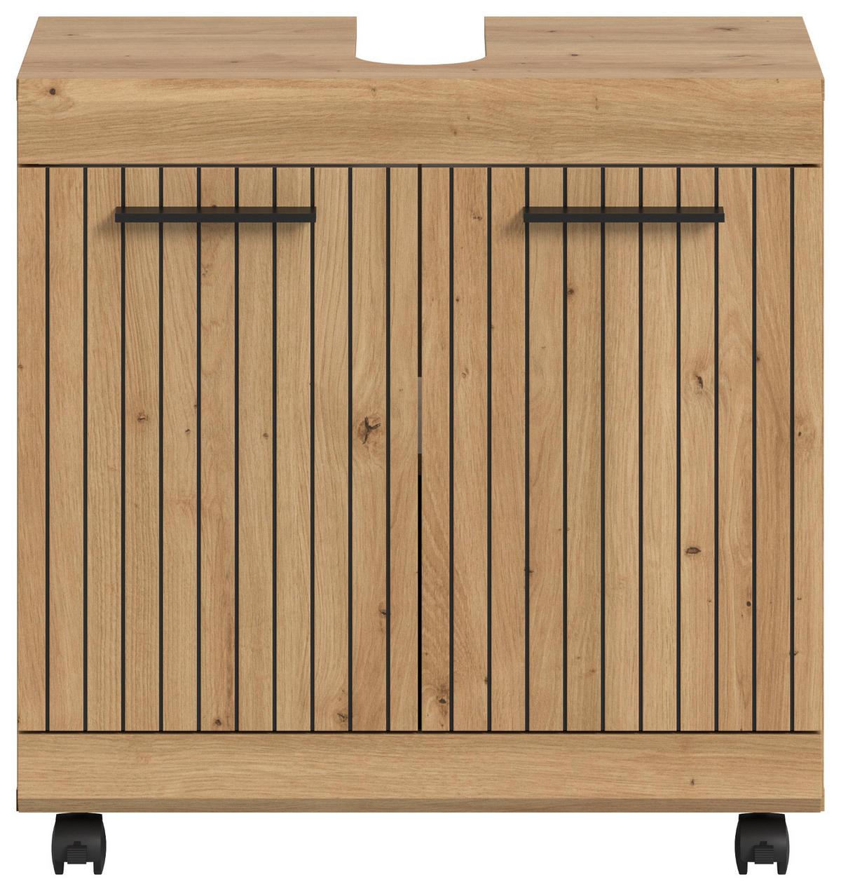 WASCHBECKENUNTERSCHRANK Eiche Artisan 60 cm, Badezimmer Unterschrank auf Rollen - Schwarz/Eiche Artisan, Holzwerkstoff/Kunststoff (60/60/34cm) - Inn.Furn