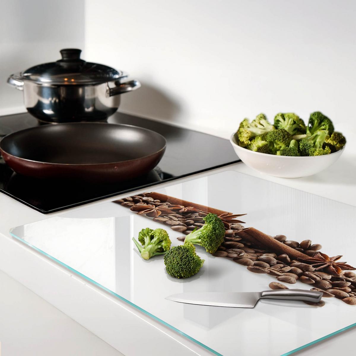 GLASPLATTE 60x52 cm Kaffeebohnen und Zimt - Braun, Glas (60/0.4/52cm) - TULUP