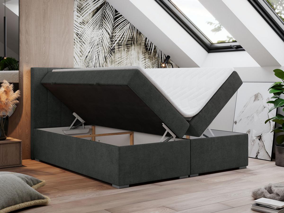 BOXBETT LOPE 120/200 - Dunkelgrau Strukture - H4 - Dunkelgrau, Holz/Textil (120/200cm)