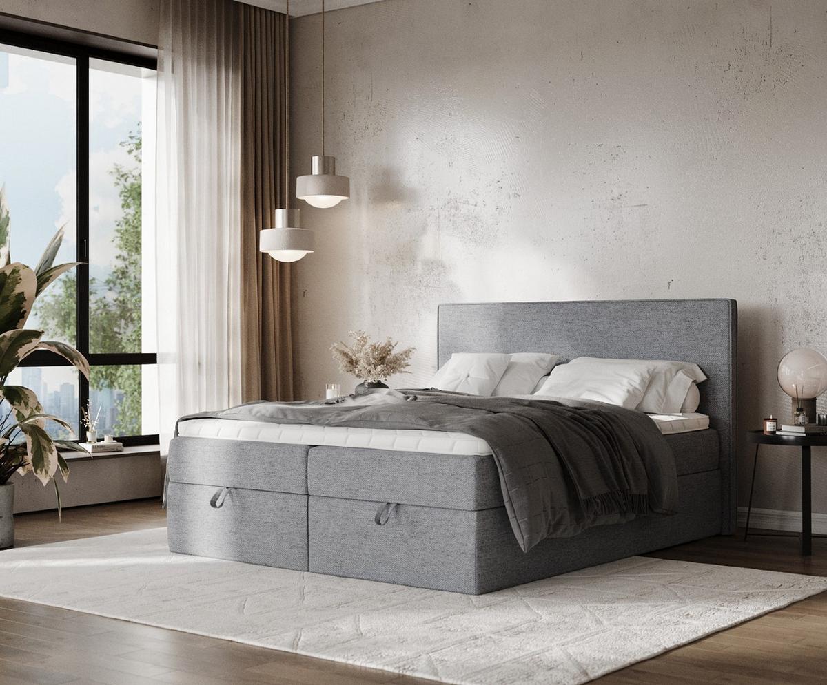BOXBETT Velma 160/200 cm Grau im Neve Stoff - Schwarz/Grau, Holz/Holzwerkstoff (160/200cm) - AltaBeds