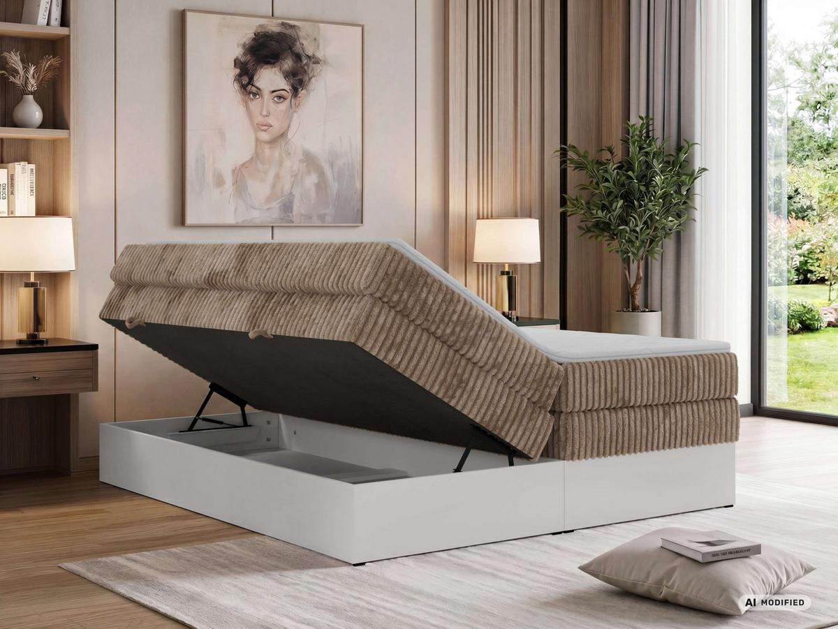 BOXSPRINGBETT TRAVIT ZERO KING 160/200 - Braun Cord - Topper Visco - H4 - Schwarz/Braun, Kunststoff/Textil (160/200cm) - MKS