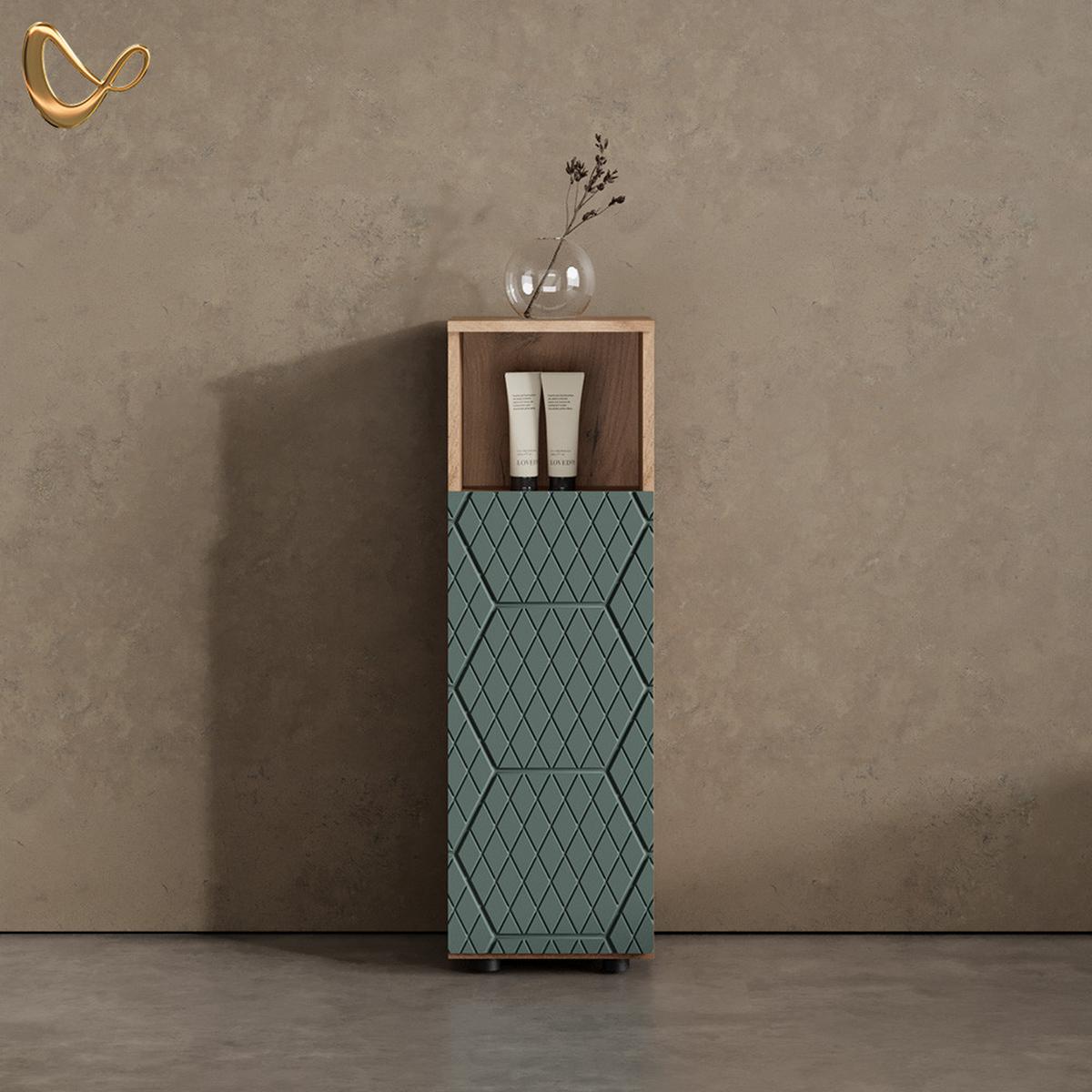 MIDISCHRANK Ronco Grün/Goldkraft Eiche 30 x 95 cm - Honigeiche/Grün, Holzwerkstoff (30/95/30cm) - Livinity®