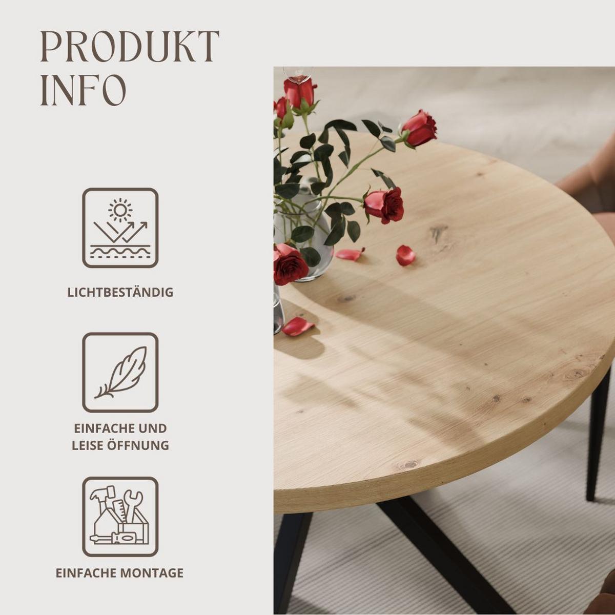 AUSZIEHTISCH MILTON 120-196/76 cm mit Metallgestell, Schwarz / Artisan-Eiche - Schwarz/Eiche Artisan, Holzwerkstoff/Metall (120/120/76cm) - Idohome