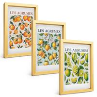 BILDER SET 3er Set - 20x30 cm Goldrahmen - Fruchtige Zitrus-Pastellmuster - Goldfarben, Kunststoff (20/30cm) - TULUP