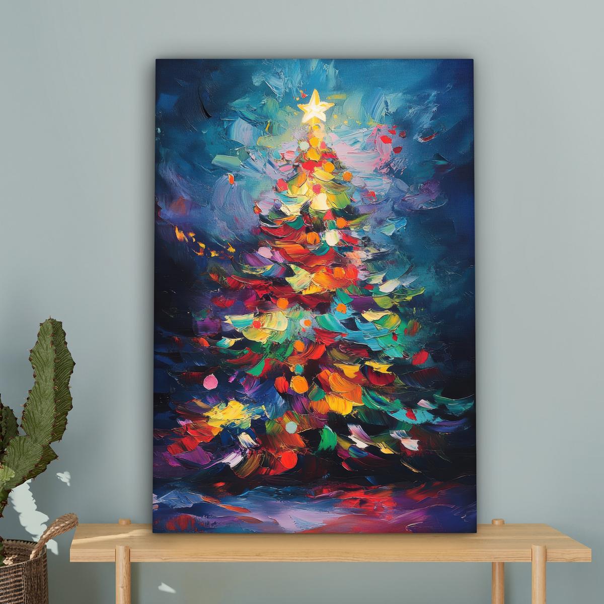 LEINWANDBILD Weihnachtsbaum - Weihnachten - Abstrakt - Farbenfroh Wanddeko Schlafzimmer 60x90 cm - Multicolor, Textil (60/90cm) - MuchoWow