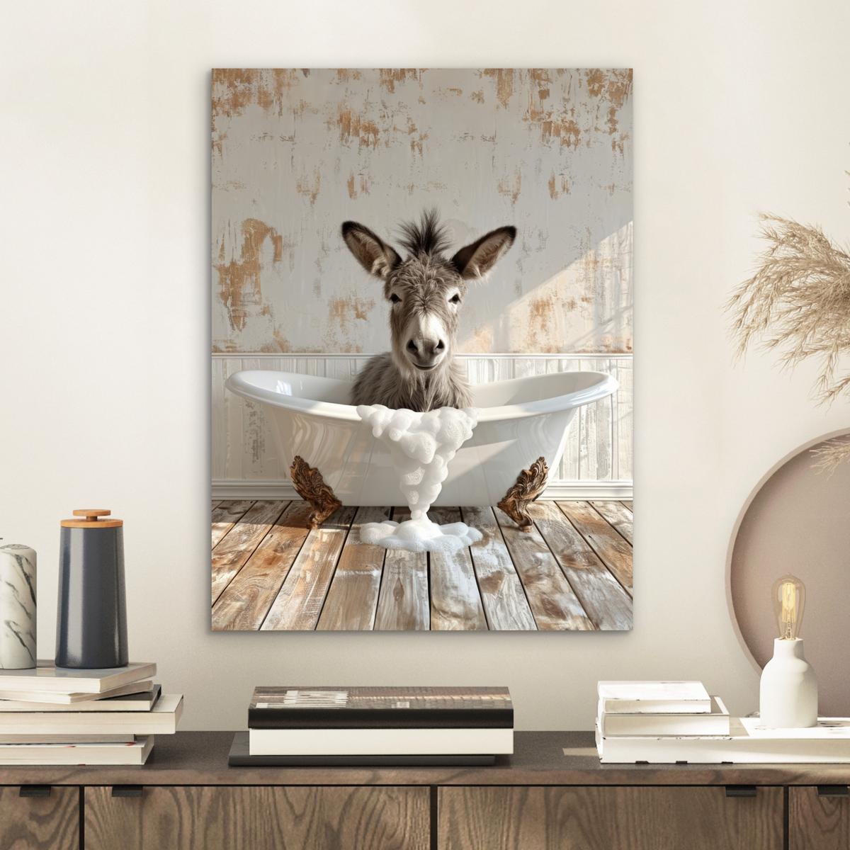 METALLBILD Esel - Tiere - Badewanne - Schaumstoff 30x40 cm - Weiß, Metall (30/40cm) - MuchoWow