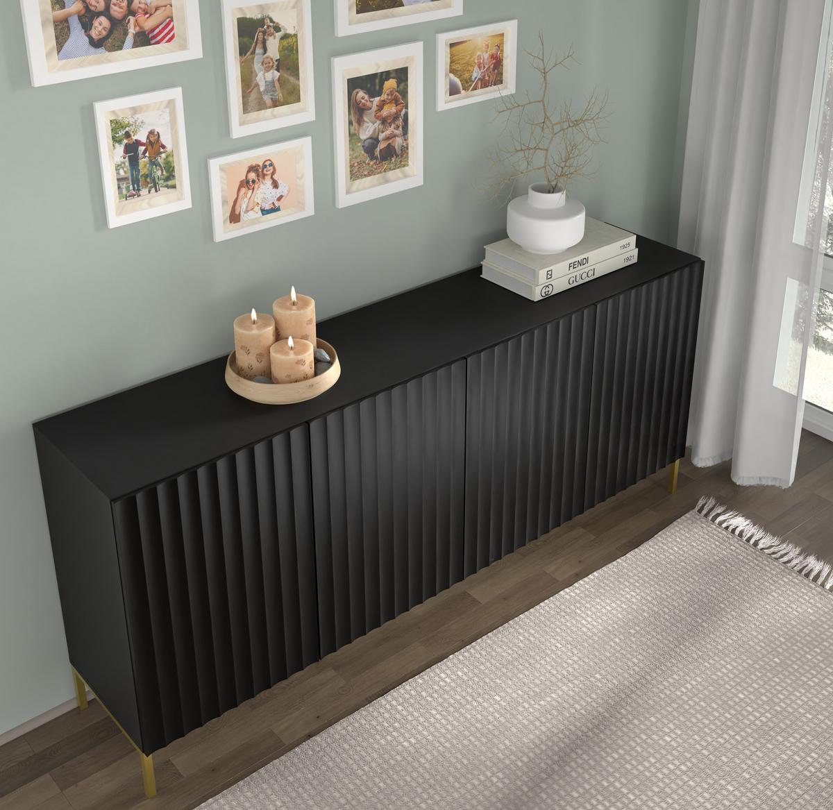 KOMMODE Schwarz, Gold 200/87/42 - Schwarz, Holzwerkstoff (200/87/42cm) - RAUMHIRSCH FURNITURE