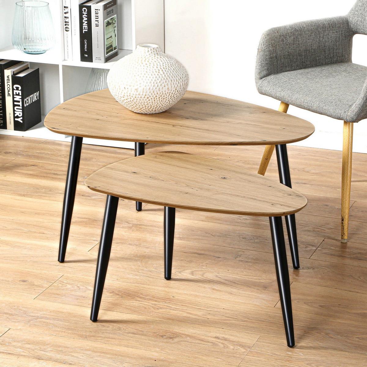 TISCH ineinander 2er-Set mit Metallbeinen 80/60/42 cm - Eschefarben, Holzwerkstoff (9.5/60/42cm) - Calicosy