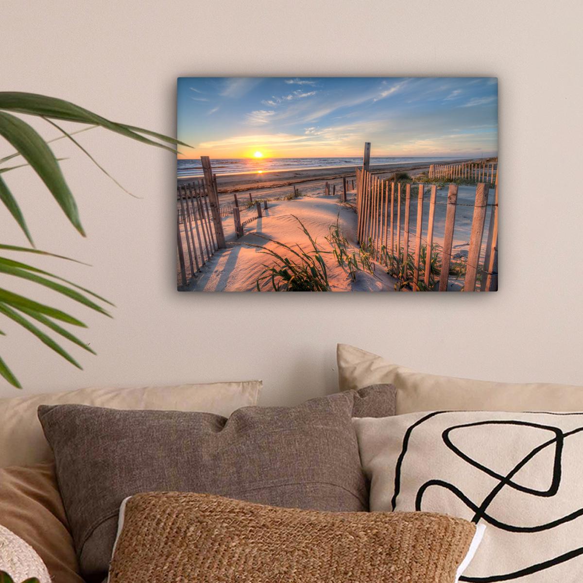 LEINWANDBILD Strand - Meer - Düne - Sonnenuntergang - Landschaft Deko Schlafzimmer 30x20 cm - Beige, Textil (30/20cm) - MuchoWow