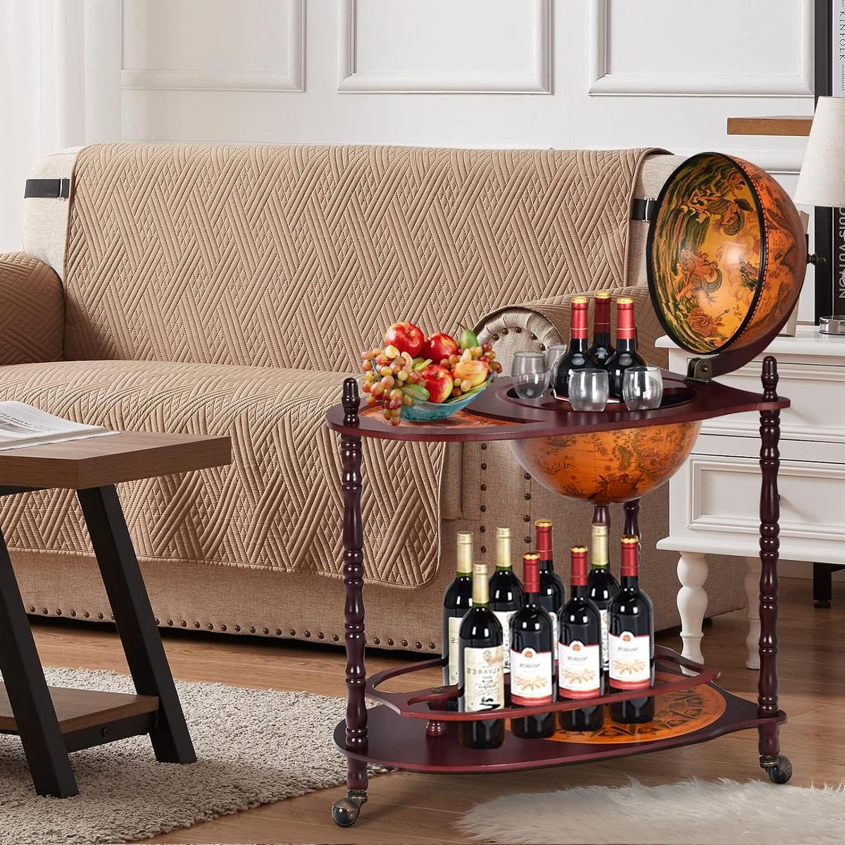 WEINREGAL globusbar minibar Braun - Braun, Holz (33/88cm) - COSTWAY
