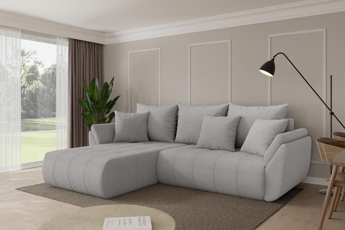 ECKSOFA mit Schlaffunktion Ottomane Links TOKO-L 277x194x86 Hellgrau Bouclé - Silberfarben/Hellgrau, Holzwerkstoff/Kunststoff (277/194cm) - ALTDECOR