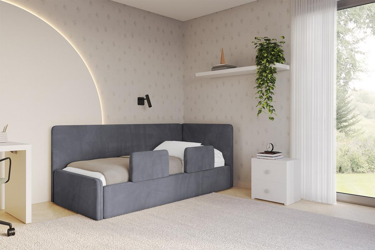 EINZELLBETT Jugendbett mit Bettkasten und Matratze H3/H4, Links - NORY 100x200 Dunkelgrau - Dunkelgrau, Holzwerkstoff/Textil (100/200cm) - ALTDECOR