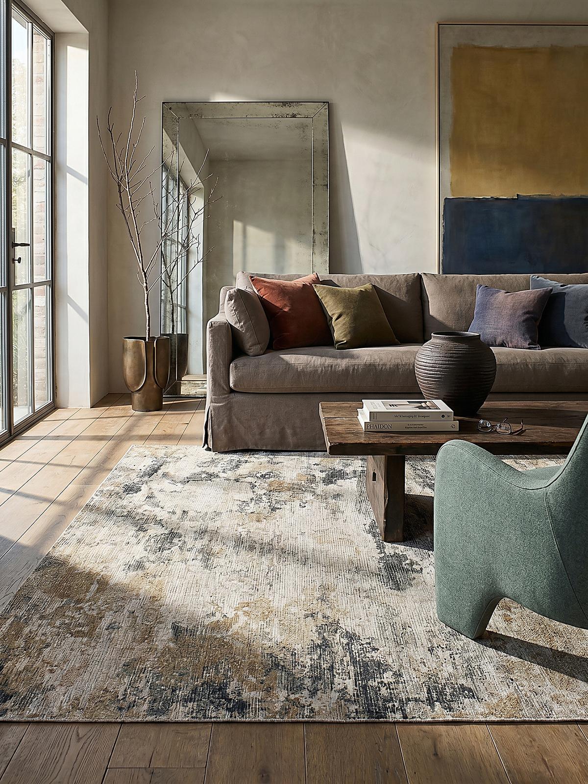 TEPPICH Waschbar HURST, abstrakt, Gelb-Natur, 115 x 170 cm - Beige, Textil (170/115cm) - KADIMA DESIGN