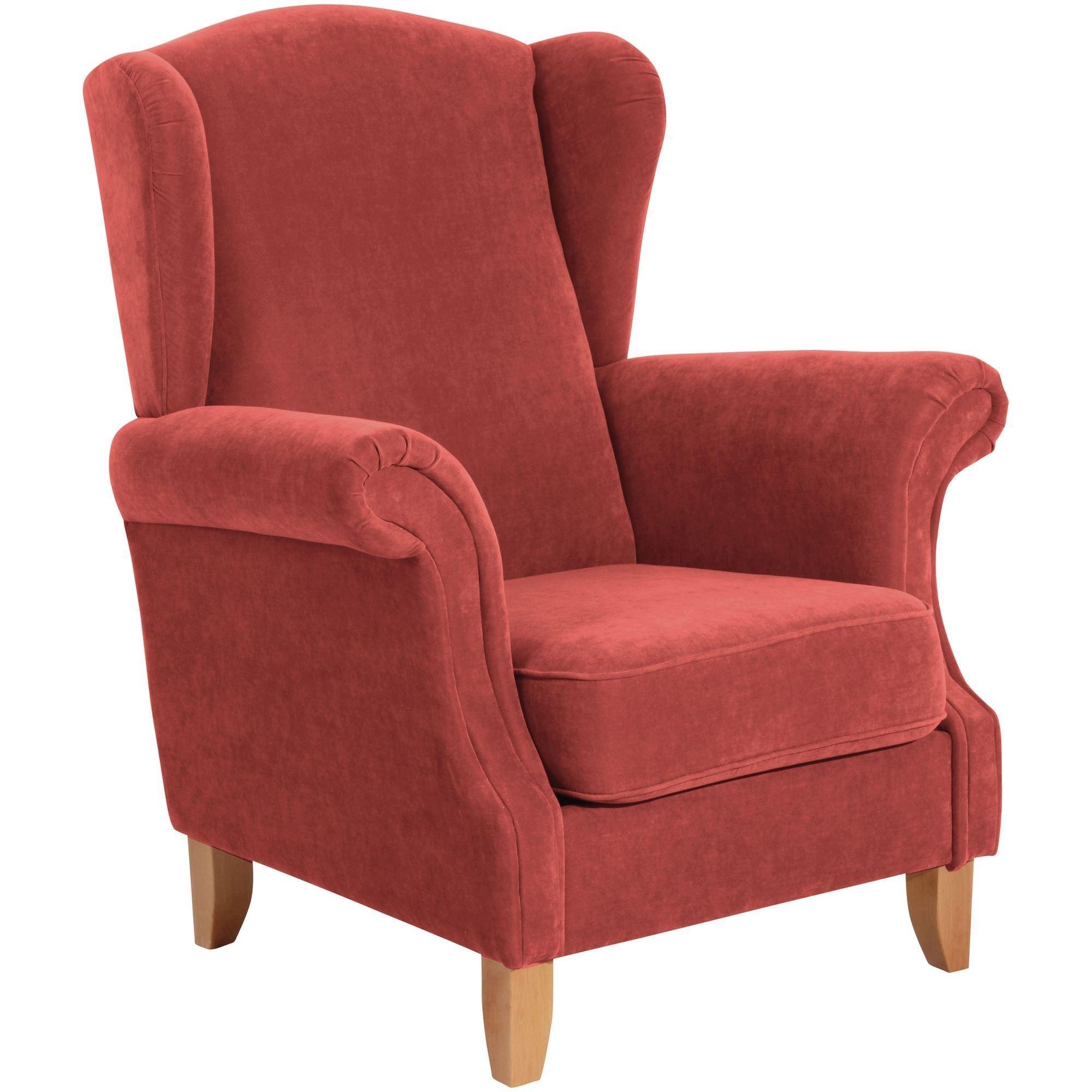 OHRENSESSEL Katria Bezug Veloursstoff Buche natur / ziegel - Rot, Kunststoff (88/108/84cm) - 58aufmkessel