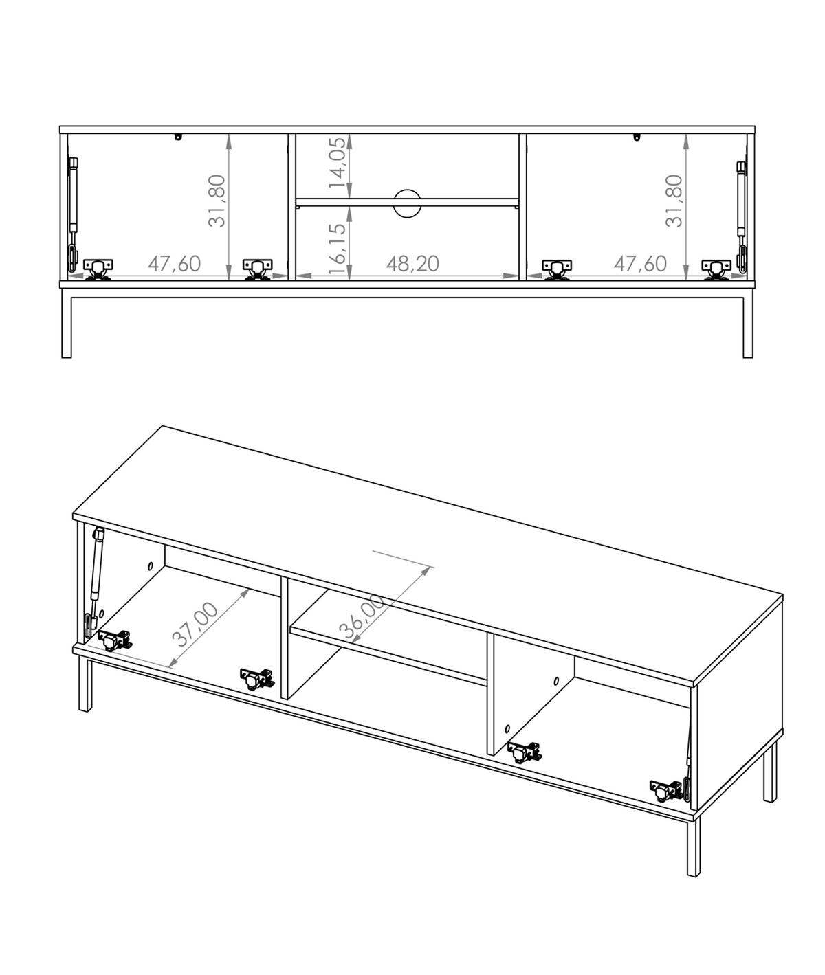 LOWBOARD Queba 2T Hellbraun 150/50/41 cm – TV Board Holzoptik modern - Hellbraun/Schwarz, Holzwerkstoff (150/50/41cm) - AX Living