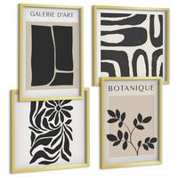 BILDER SET 4er Set - 50x50 cm & 40x60 cm Goldrahmen - Abstrakte Pflanzenmuster - Goldfarben, Kunststoff (50/50cm) - TULUP