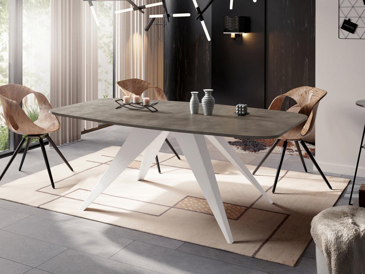 ESSTISCH Fatina rechteckig ausziehbar, Dunkelgrauer Chicago Beton 160-198/90/76 cm - Dunkelgrau/Weiß, Holzwerkstoff/Metall (80/200/76cm) - WFL GROUP