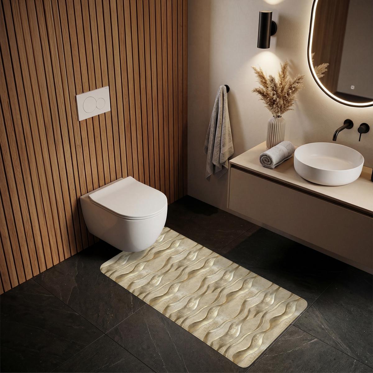 BADEMATTE Wellen - Muster - Gold 60x120 cm - Messingfarben, Textil (60/120cm) - OnlyWow