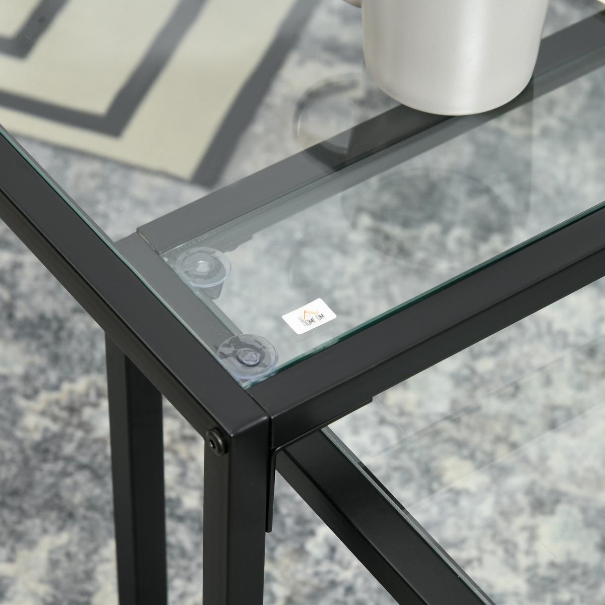 COUCHTISCH 2er-Set Beistelltisch, Kaffeetisch, Satztisch, Glastisch, Stahl - Transparent, Glas/Metall (119/56/44.5cm) - HOMCOM