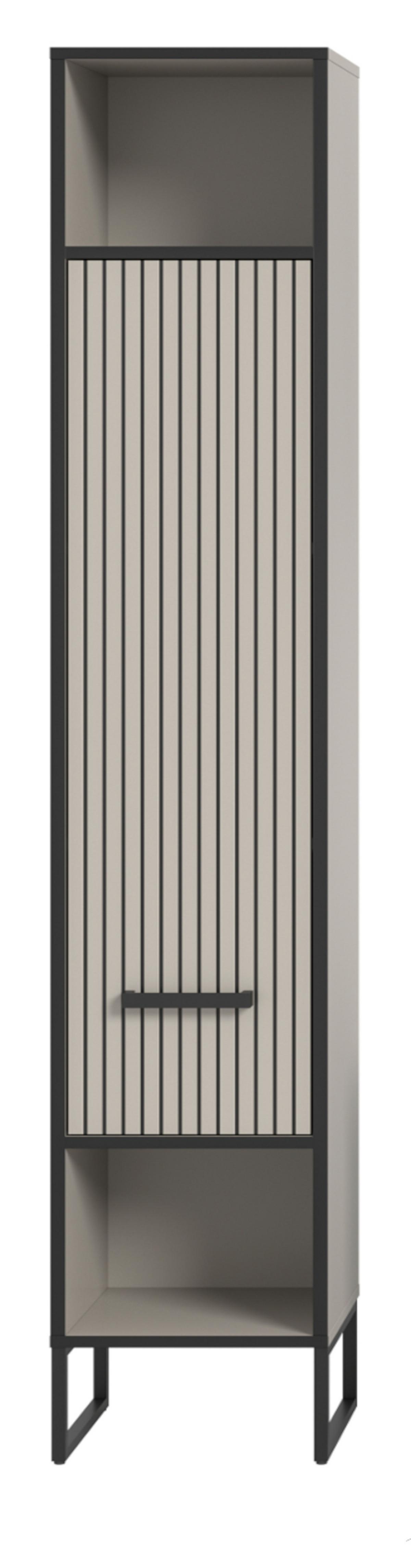 HOCHSCHRANK schwarz, sand 30 cm, Badschrank mit Soft-Close - Sandfarben/Schwarz, Holzwerkstoff/Metall (30/192/32cm) - Inn.Furn