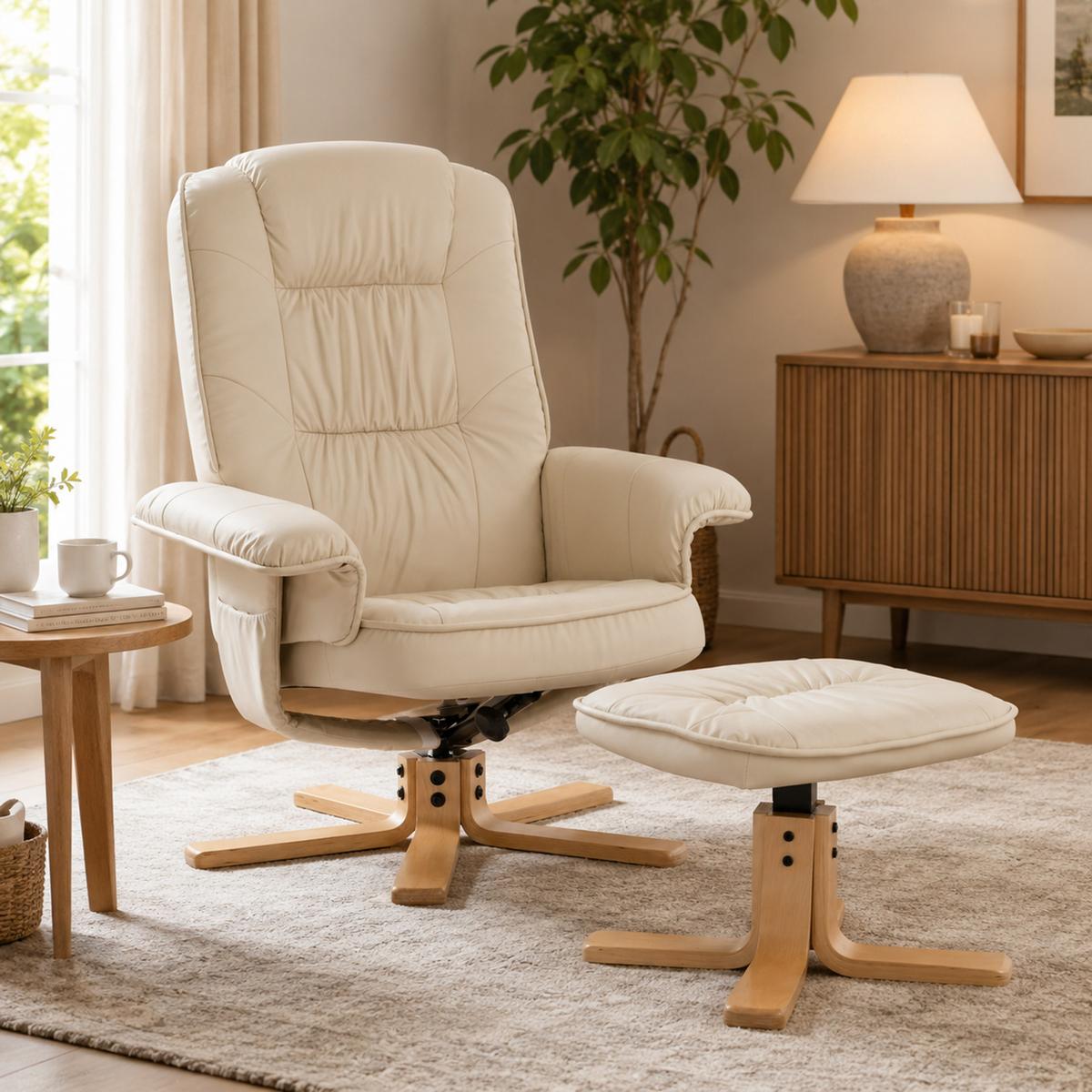RELAXSESSEL MIT HOCKER Beige - Beige, Textil (80/100/105cm) - MCW