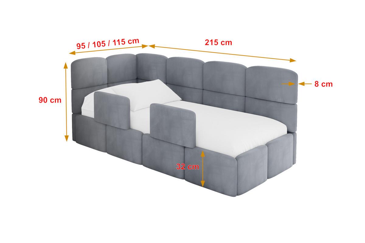 EINZELLBETT Jugendbett mit Bettkasten und Matratze H3/H4, Rechts - KIVY 80x200 Grau - Blaugrau, Holzwerkstoff/Textil (80/200cm) - ALTDECOR