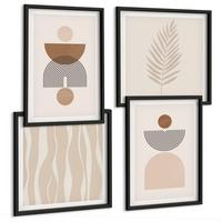 BILDER SET 4er Set - 50x50 cm & 40x60 cm Schwarzer Rahmen - Abstrakte Formen braun beige - Schwarz, Kunststoff (50/50cm) - TULUP
