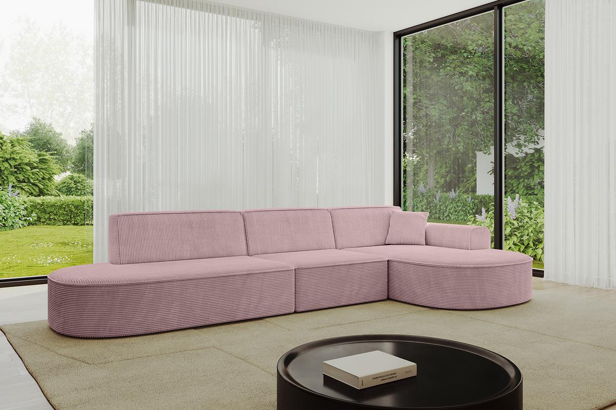 ECKSOFA Ottomane Rechts MARI-L2 - 328x171x79 cm Rosa Cord - Schwarz/Rosa, Holzwerkstoff/Kunststoff (171/328cm) - ALTDECOR