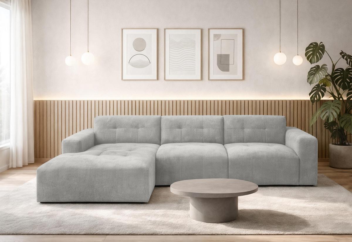 ECKSOFA L Form Corlu Grau 310/165/78 cm – stilvolle kleine Eckcouch Links - Schwarz/Grau, Kunststoff/Textil (310/165cm) - AX Living