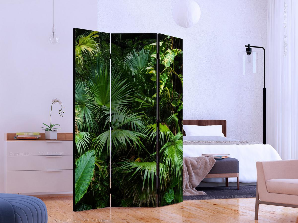 PARAVENT Akustik 3-tlg 135x172 cm Tropische Bl tter - Grün, Holz/Textil (135/172/3cm) - Muralo