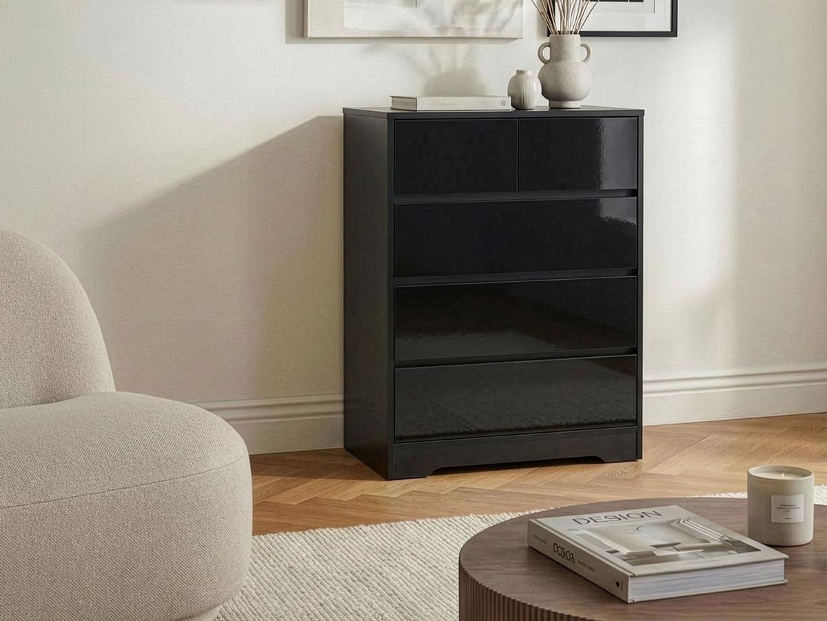 KOMMODE mit 5 Schubladen Schwarz Alberta - Schwarz, Holzwerkstoff (60/94/38cm) - Beliani