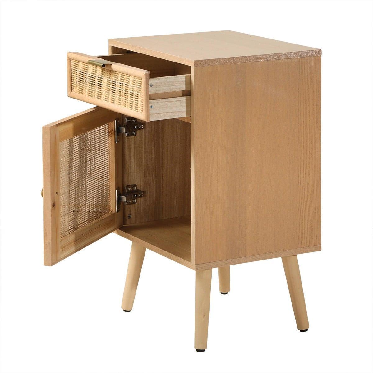 NACHTTISCH mit natürlichem Rattangeflecht - Eschefarben, Holzwerkstoff (36.5/71/40cm) - Calicosy