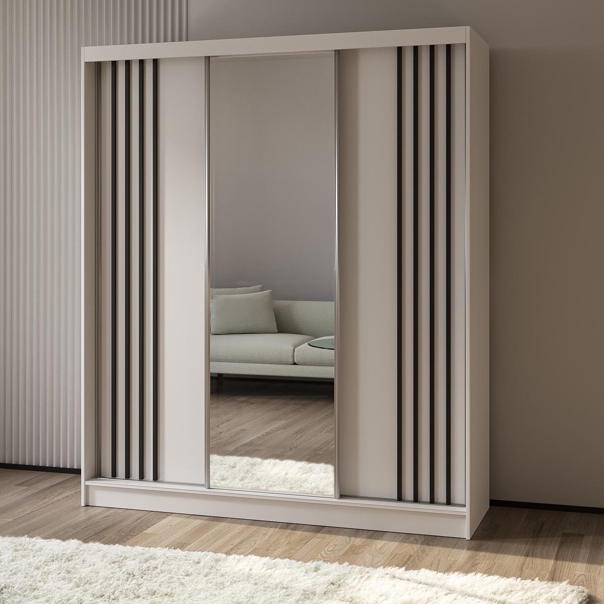 SCHWEBETÜRENSCHRANK NELVIA 180/216/61 cm 3-türig mit Spiegel Weiß - Weiß, Holzwerkstoff (180/216/61cm) - MASSENO