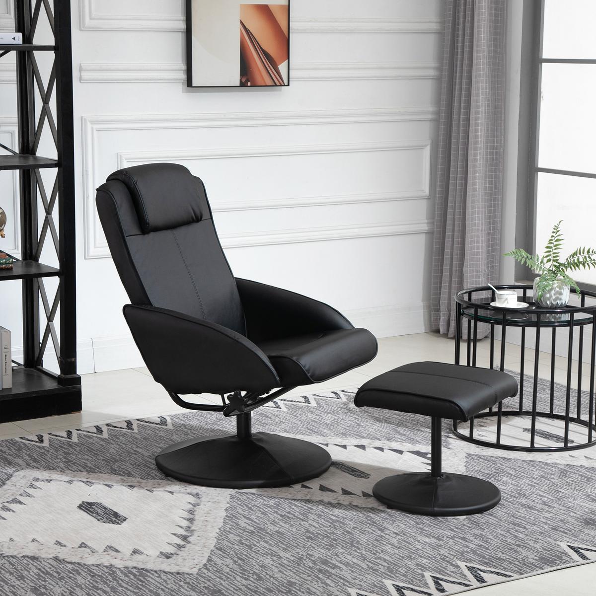 RELAXSESSEL Sessel Fernsehsessel mit Fußstütze Armsessel 360° drehbar Schwarz - Schwarz, Leder/Kunststoff (67/98/78cm) - HOMCOM