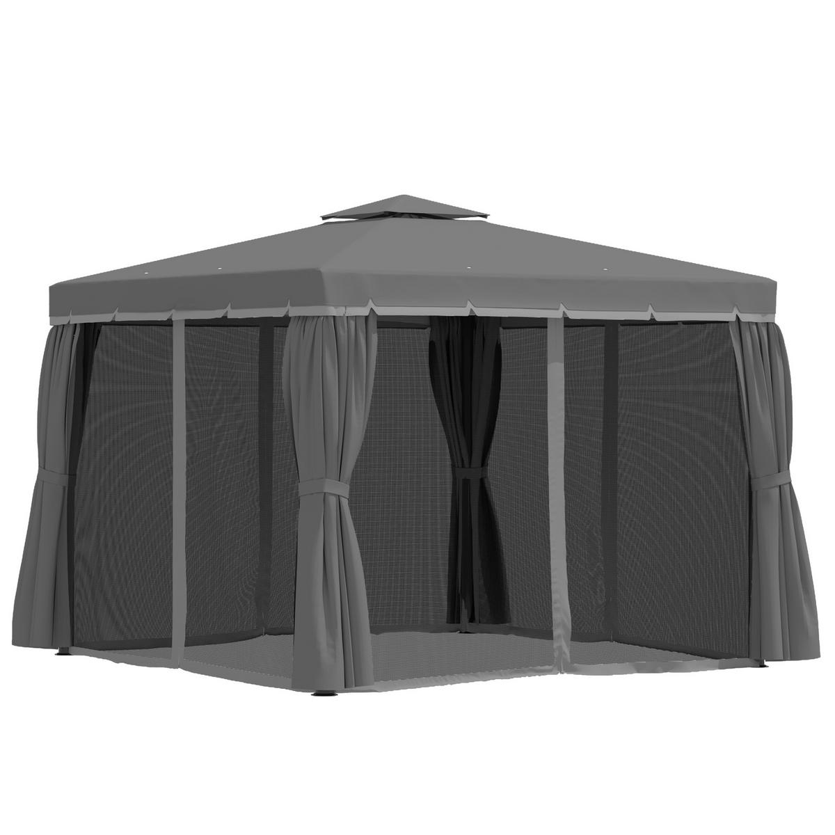 PAVILLON, Dunkelgrau, Aluminium, Metall, Polyester - Dunkelgrau, Metall (2.96/2.65/2.96cm) - Outsunny