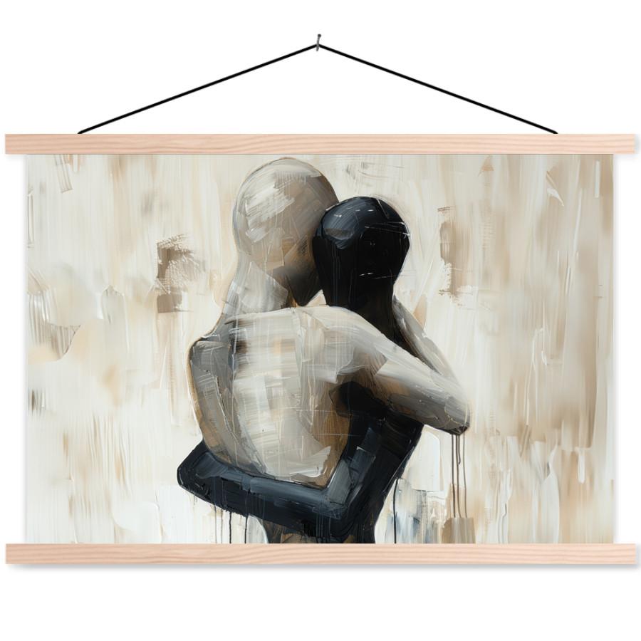 POSTER MIT MAGNETLEISTEN Abstrakt - Liebe - Schwarz und weiß - Modern Wandbilder 60x40 cm - Schwarz, Textil (60/40/0.15cm) - MuchoWow